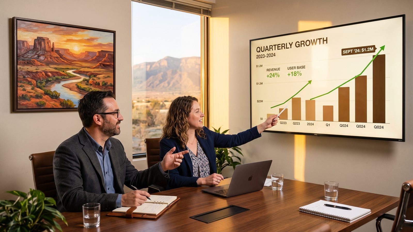 Strategy session reviewing quarterly growth charts