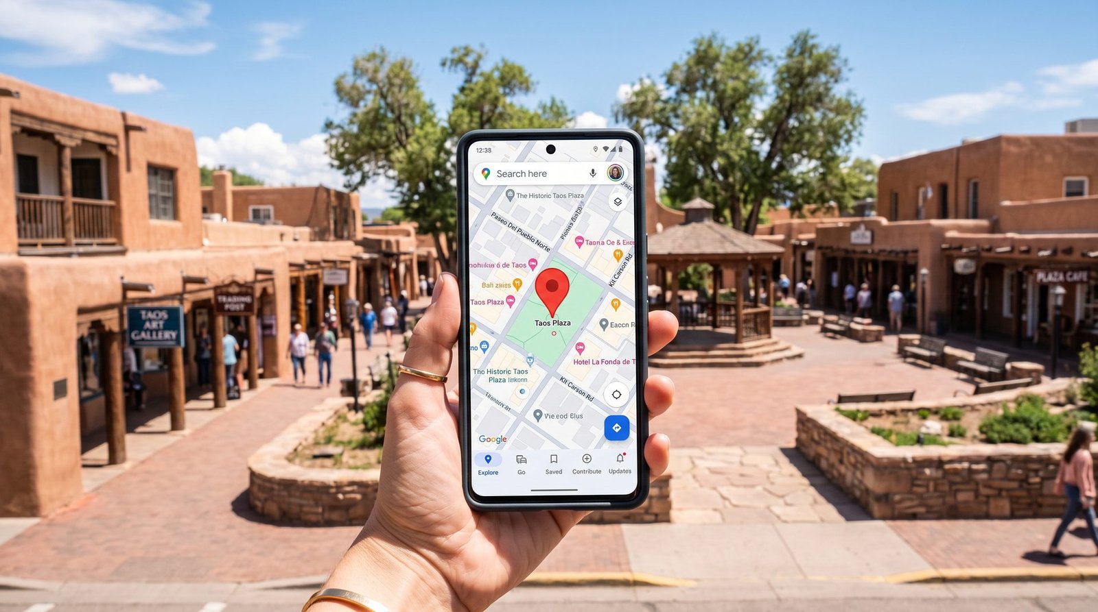 Google Maps pin over Albuquerque Old Town plaza