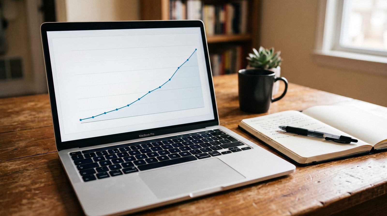 Analytics dashboard showing steadily rising organic traffic over twelve months