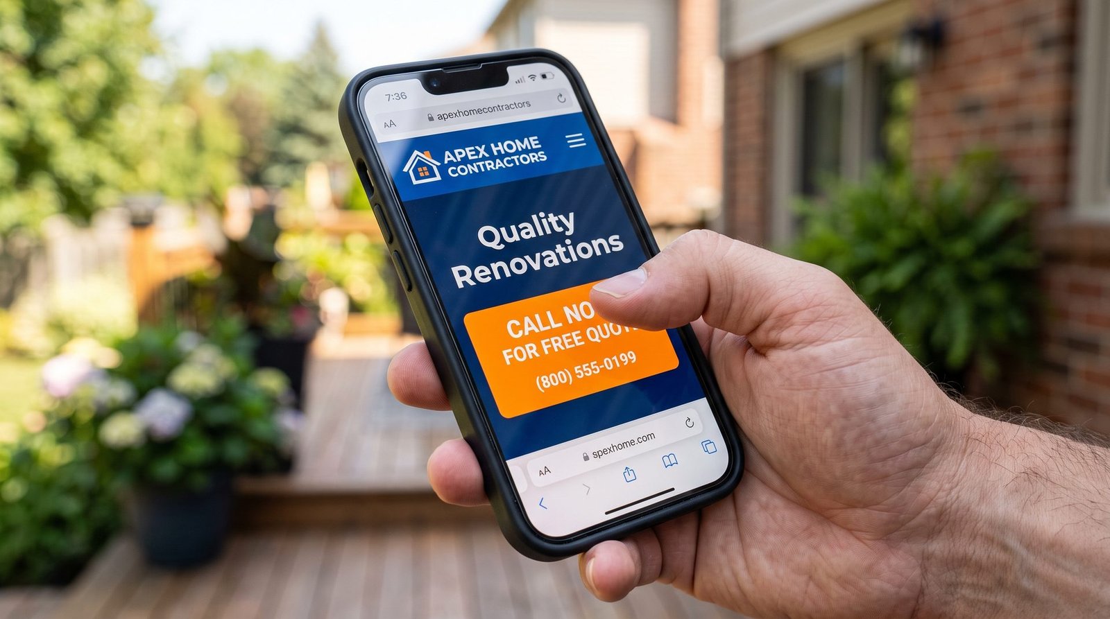 Mobile website with a tap-to-call button on a smartphone screen